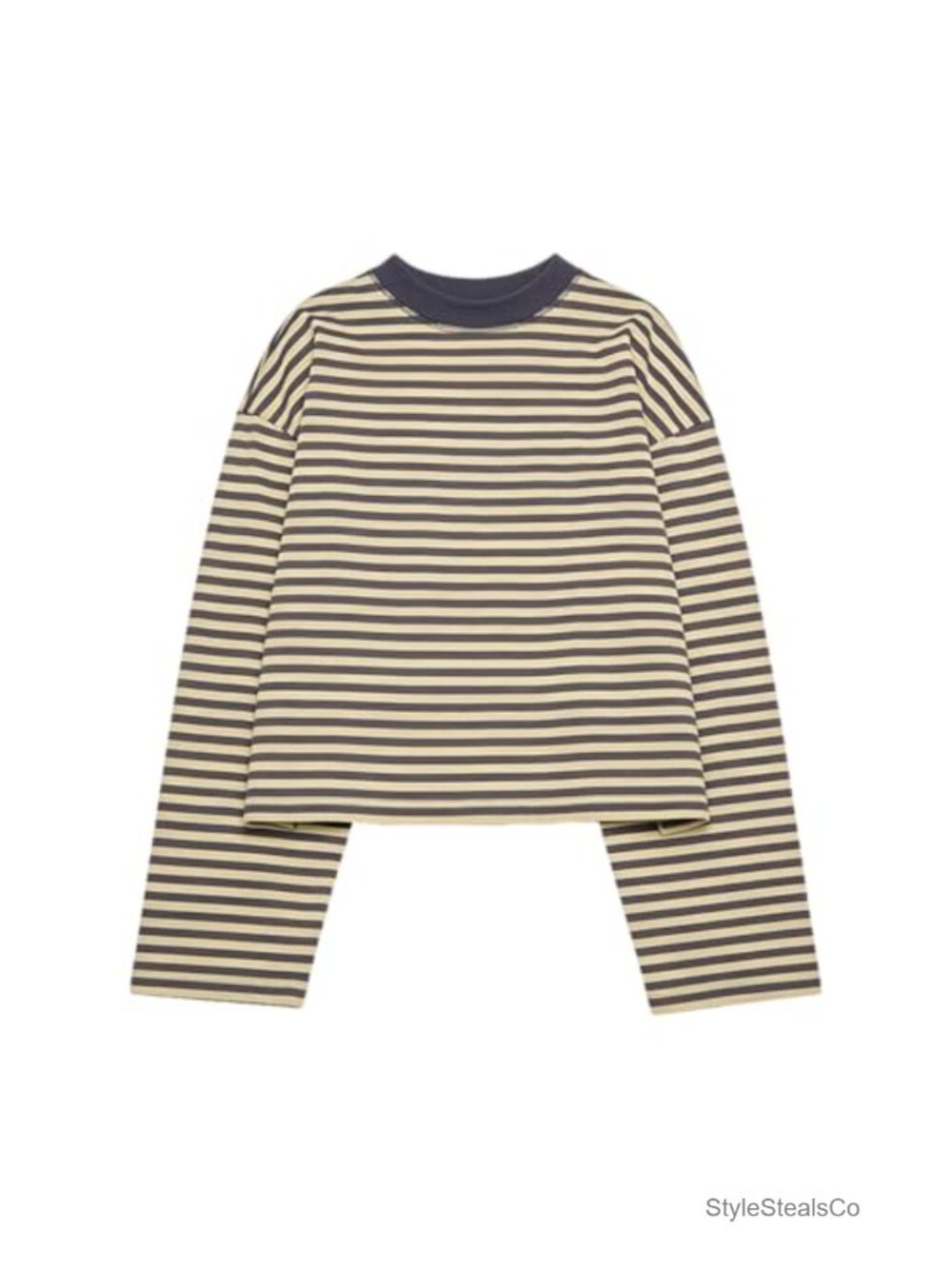 Striped Cropped Sweater Long Sleeve Crewneck Knit Crop Top Streetwear
